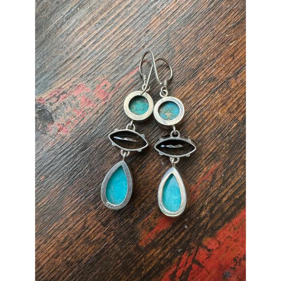 Amazonite AZ Turquoise Smokey Quartz Sterling 925 Earrings - Picture 3 of 5